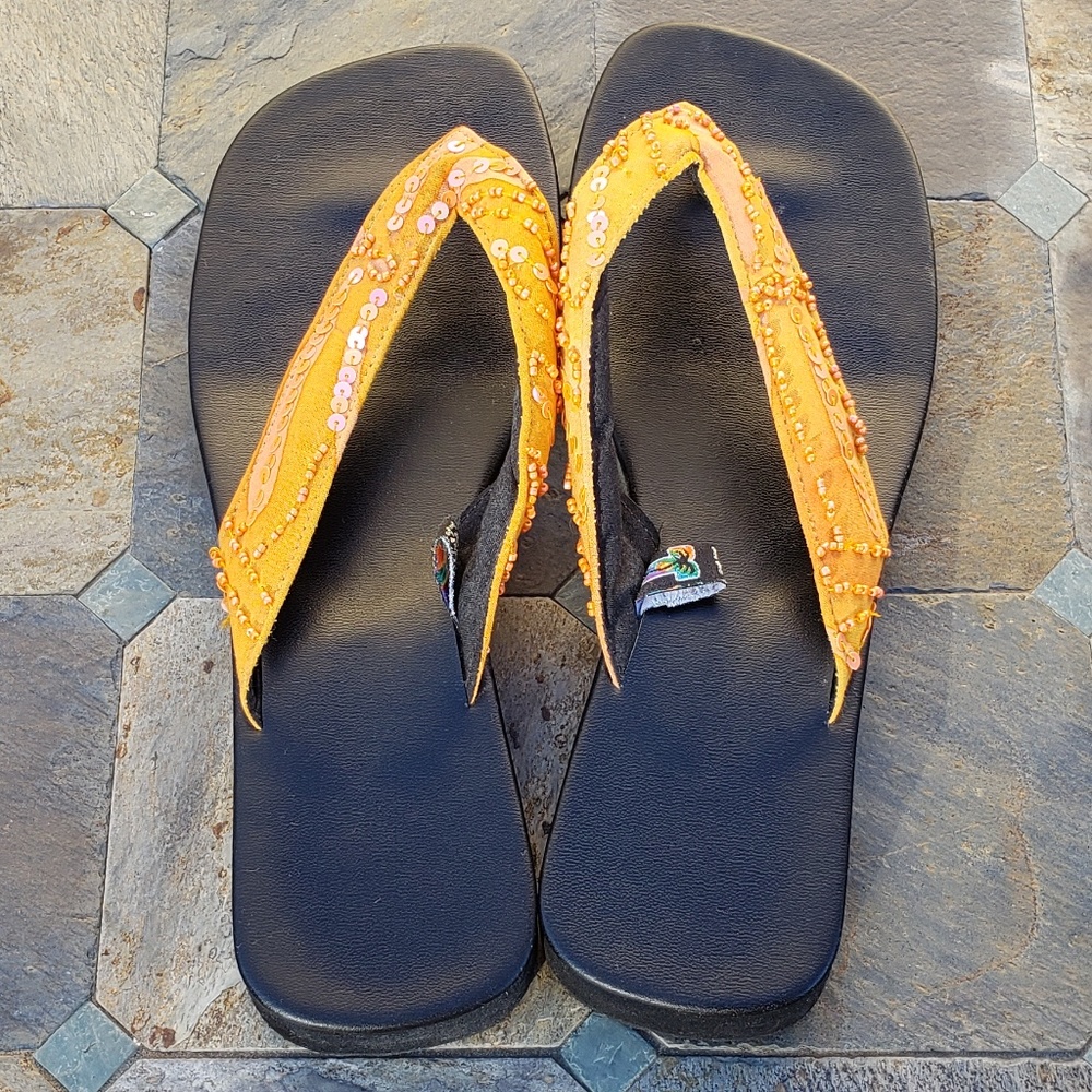 Perfect Condition Sequin & Bead Island Sandals - image 1